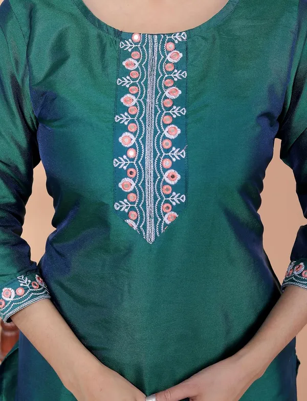 Green_Satin_Straight_Kurti_For_Women