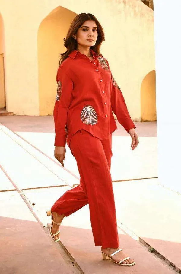 Red_Cotton__Polyester__Tunic_Kurti_With_Pant_Set_For_Women