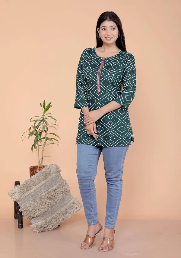 Green_Cotton_Straight_Kurti_For_Women