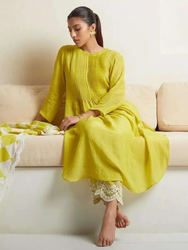 Parrot_Green_Cotton__Polyester_Kurti_With_Palazzo_Set_For_Women