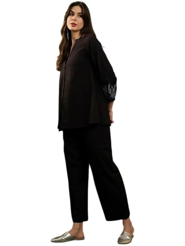 Black_Rayon_Kurti_With_Pant_Set_For_Women