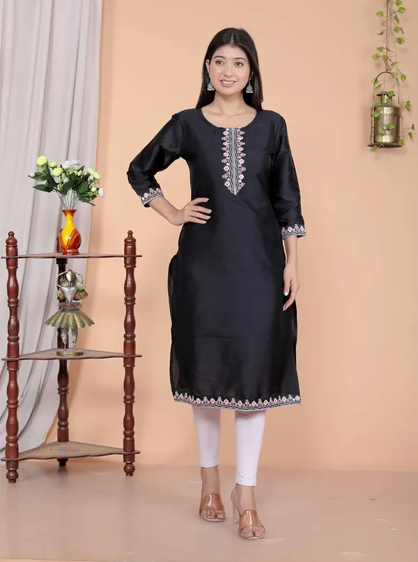 Black_Satin_Straight_Kurti_For_Women
