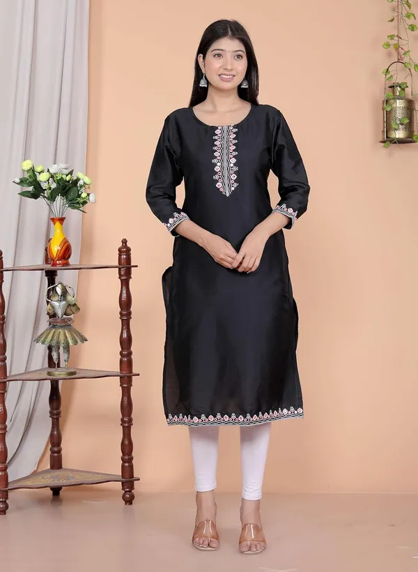 Black_Satin_Straight_Kurti_For_Women