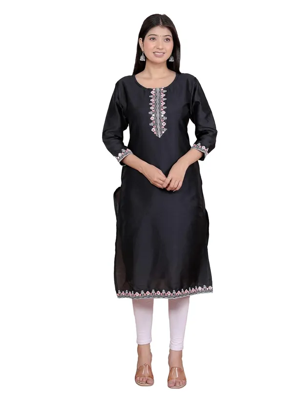 Black_Satin_Straight_Kurti_For_Women