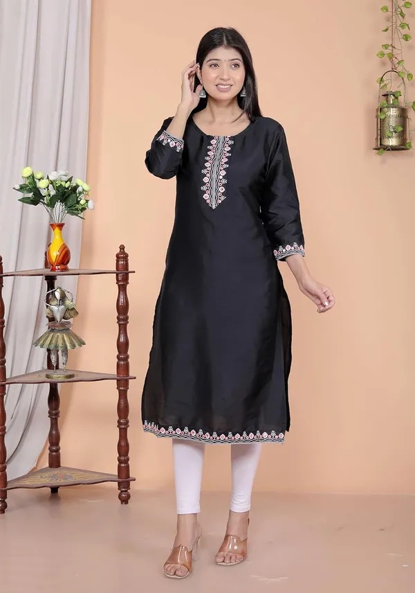 Black_Satin_Straight_Kurti_For_Women