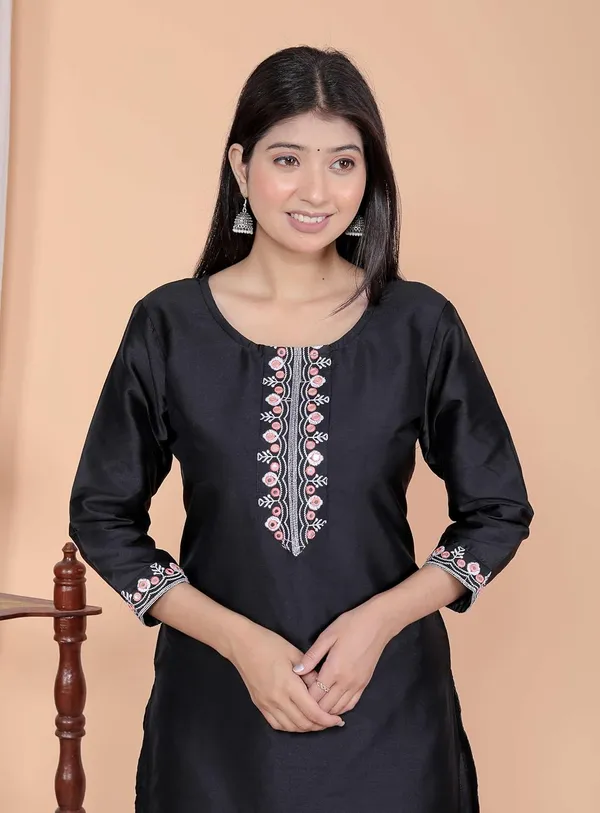 Black_Satin_Straight_Kurti_For_Women