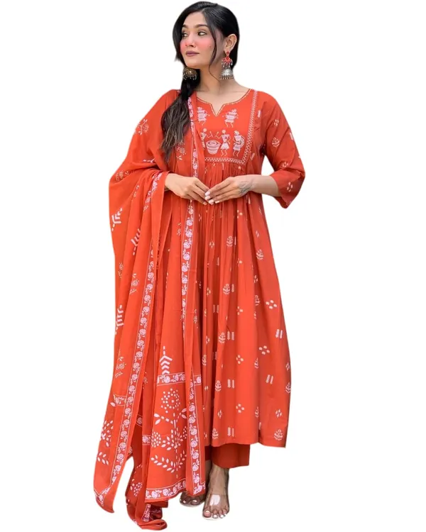 Orange_Cotton_Kurti_With_Pant_Set_For_Women