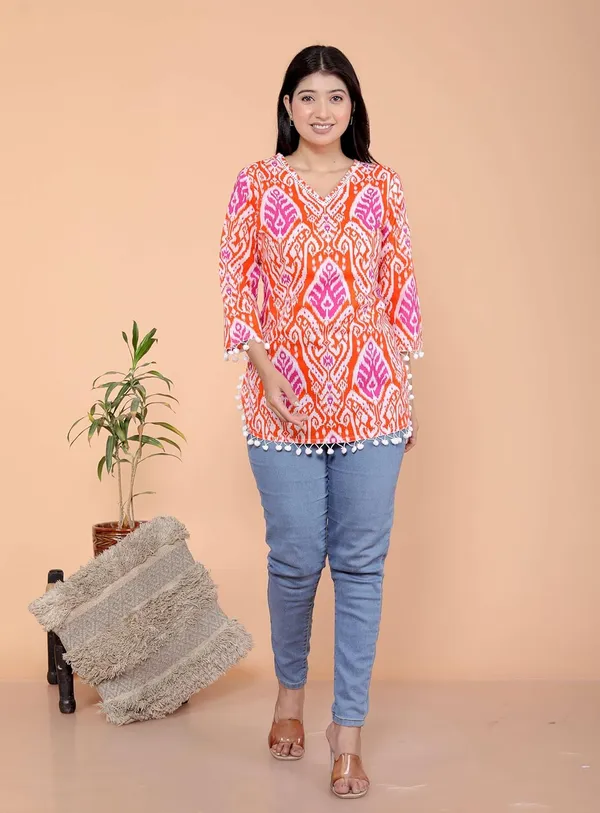 Orange_Cotton_Straight_Kurti_For_Women