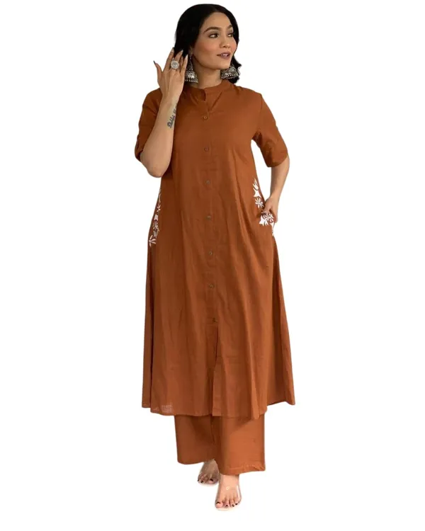 Brown_Cotton_Polyester__Kurti_With_Palazzo_For_Women