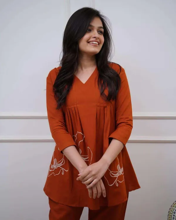 Orange_Cotton__Polyester__Anarkali_Kurti_With_Pant_Co-Ord_Set_For_Women