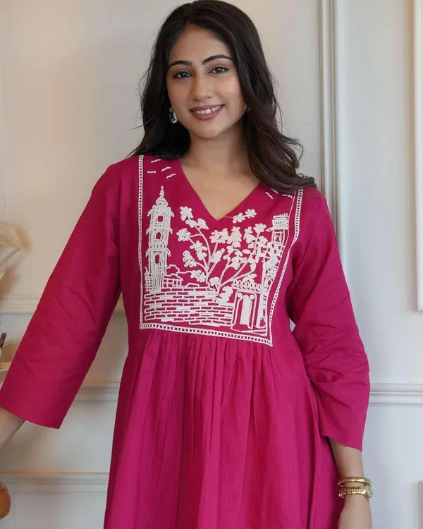 Pink_Cotton__Polyester_Anarkali_Kurti_With_Pant_For_Women