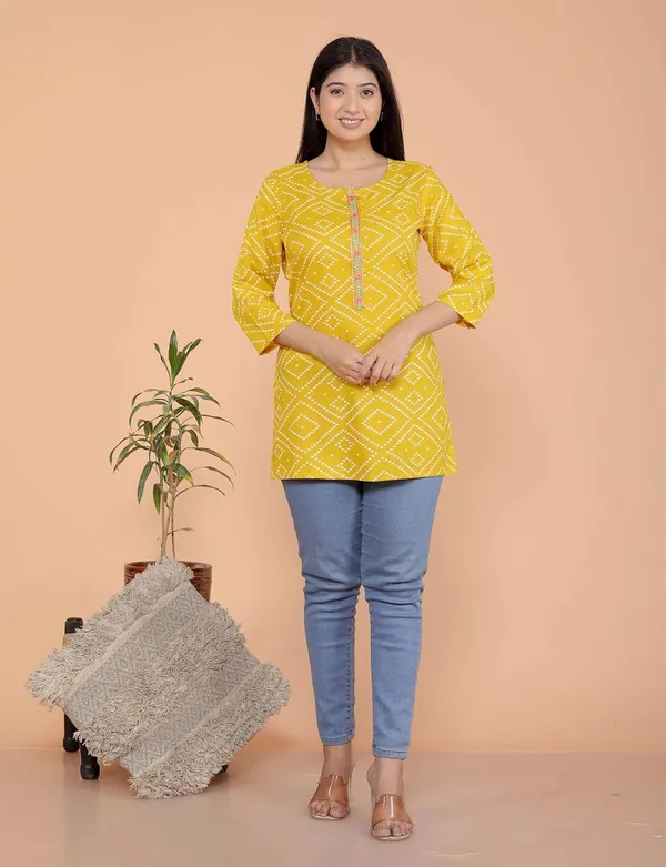 Yellow_Cotton_Straight_Kurti_For_Women