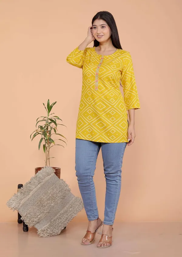 Yellow_Cotton_Straight_Kurti_For_Women