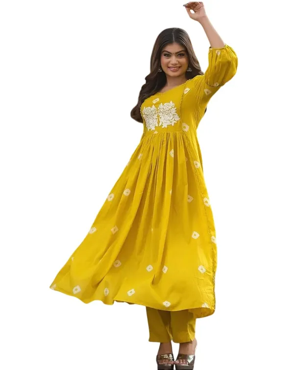 Yellow_Cotton_Polyester__Anarkali_Kurti_With_Pant_For_Women