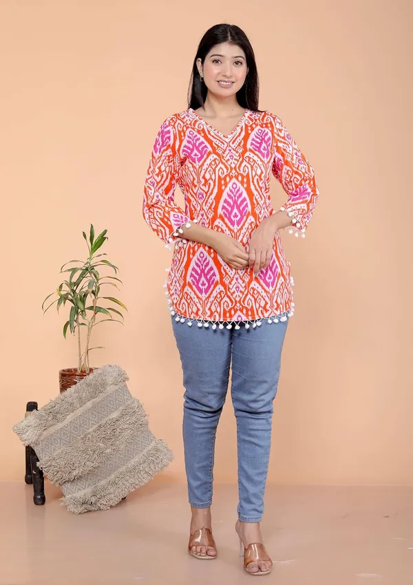 Orange_Cotton_Straight_Kurti_For_Women