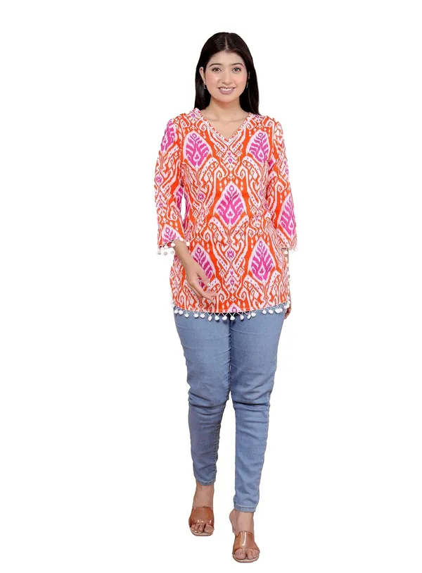 Orange_Cotton_Straight_Kurti_For_Women