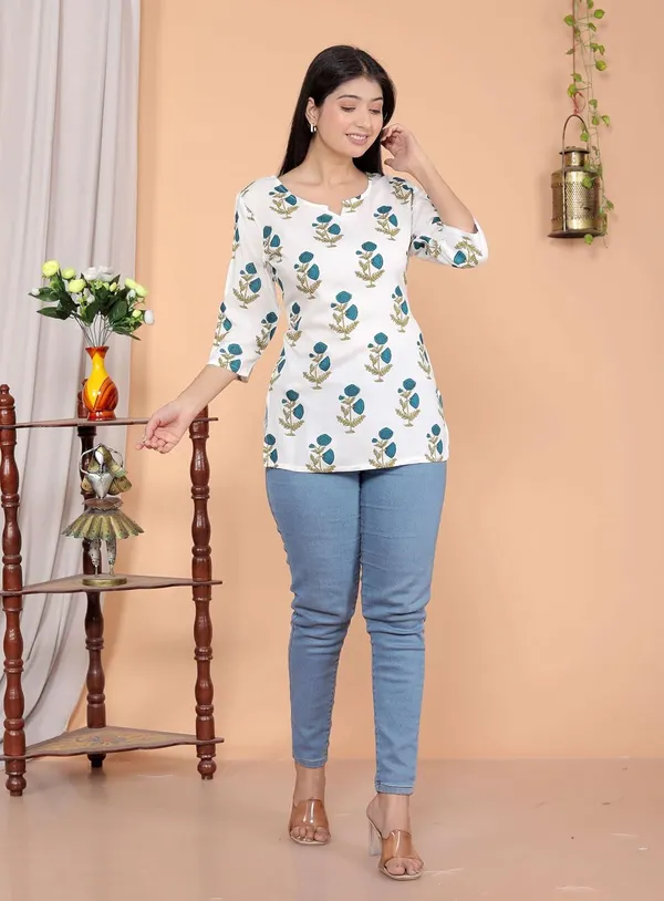 Pure_White_Rayon_Short_Kurti_For_Women