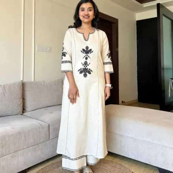 White_Cotton__Polyester_Kurta_With_Palazzo_For_Women