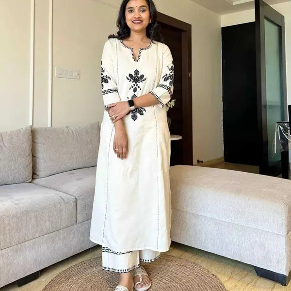 White_Cotton__Polyester_Kurta_With_Palazzo_For_Women