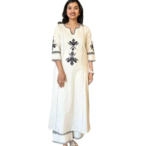 White_Cotton__Polyester_Kurta_With_Palazzo_For_Women