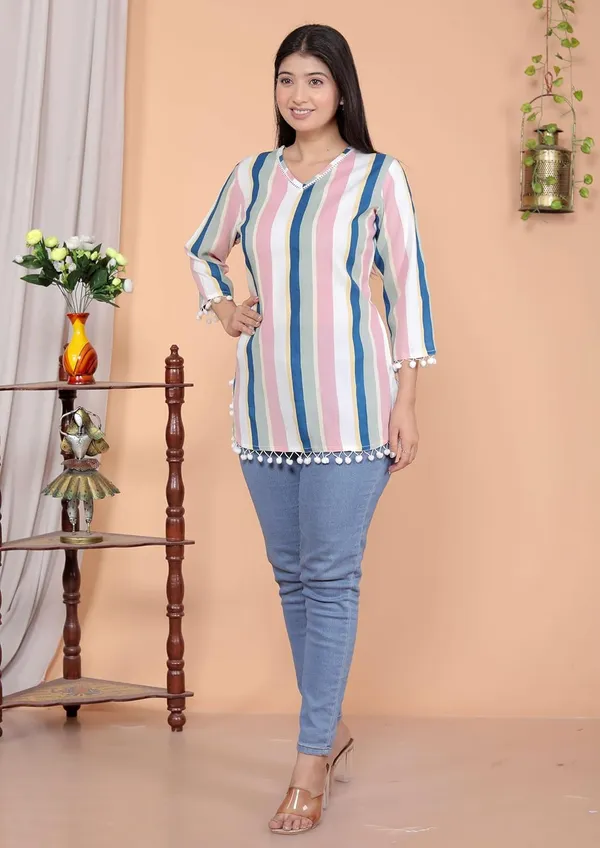 White__And_Pink_Cotton_Straight_Kurti_For_Women