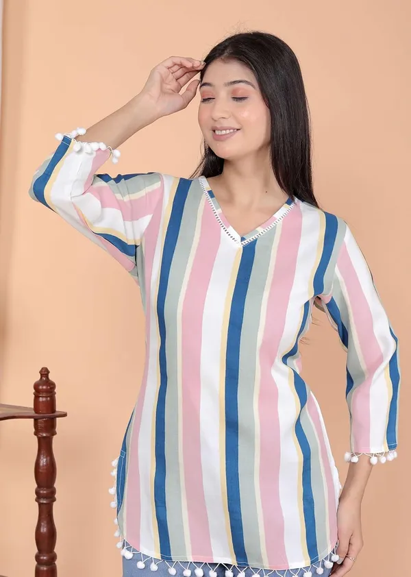 White__And_Pink_Cotton_Straight_Kurti_For_Women