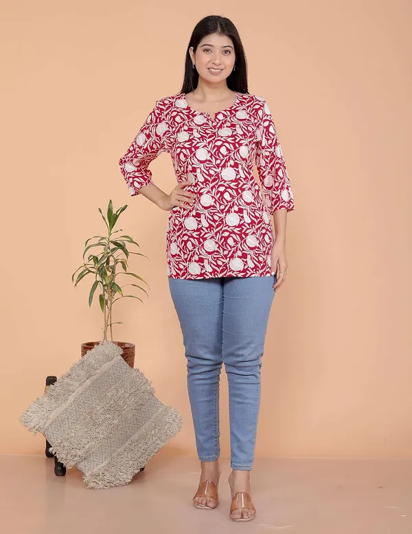 Red_Rayon_Short_Kurti_For_Women