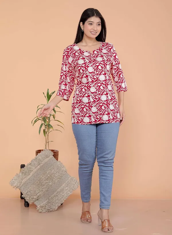 Red_Rayon_Short_Kurti_For_Women