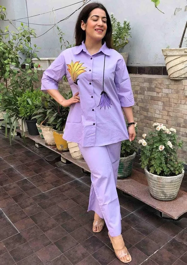 Purple_Cotton__Polyester__Kurti_With_Pant_Set_For_Women