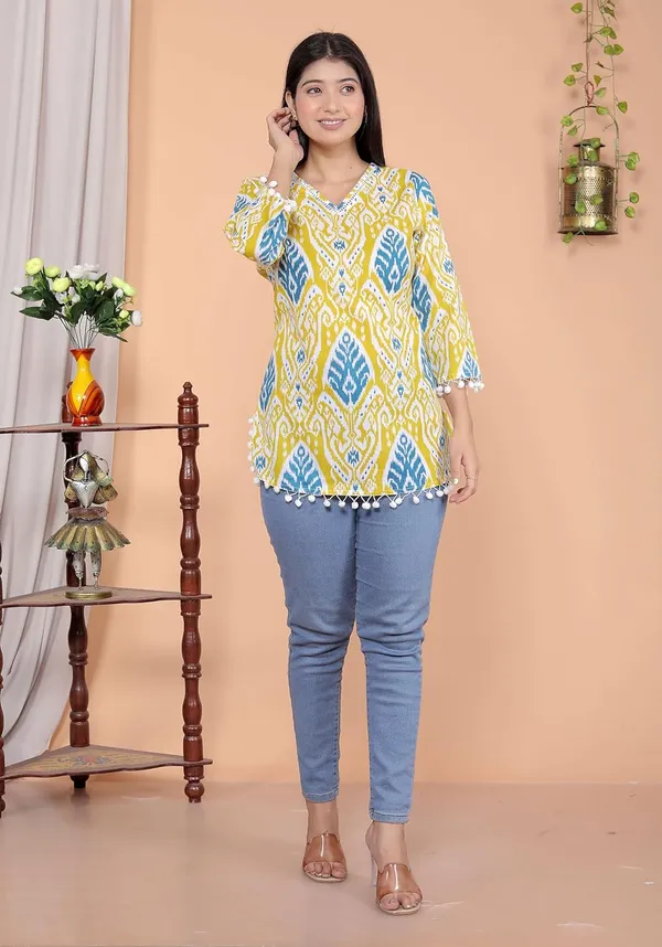 Yellow_Cotton_Straight_Kurti_For_Women