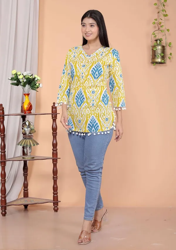Yellow_Cotton_Straight_Kurti_For_Women