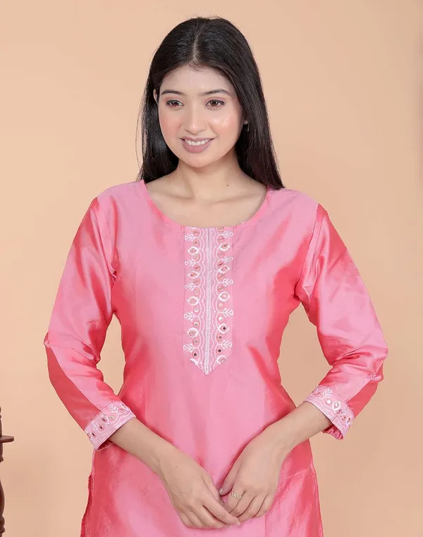 Pink_Satin_Straight_Kurti_For_Women