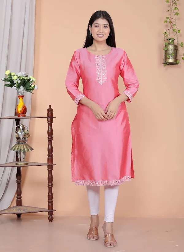 Pink_Satin_Straight_Kurti_For_Women