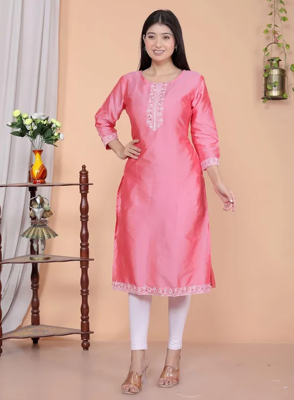 Pink_Satin_Straight_Kurti_For_Women