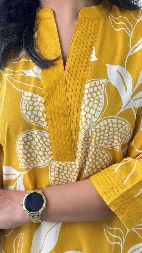 Yellow_Cotton_Kurti_With_Pant_Set_For_Women