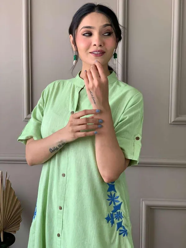 Mint_Green_Cotton_Polyester__Kurti_With_Palazzo_For_Women