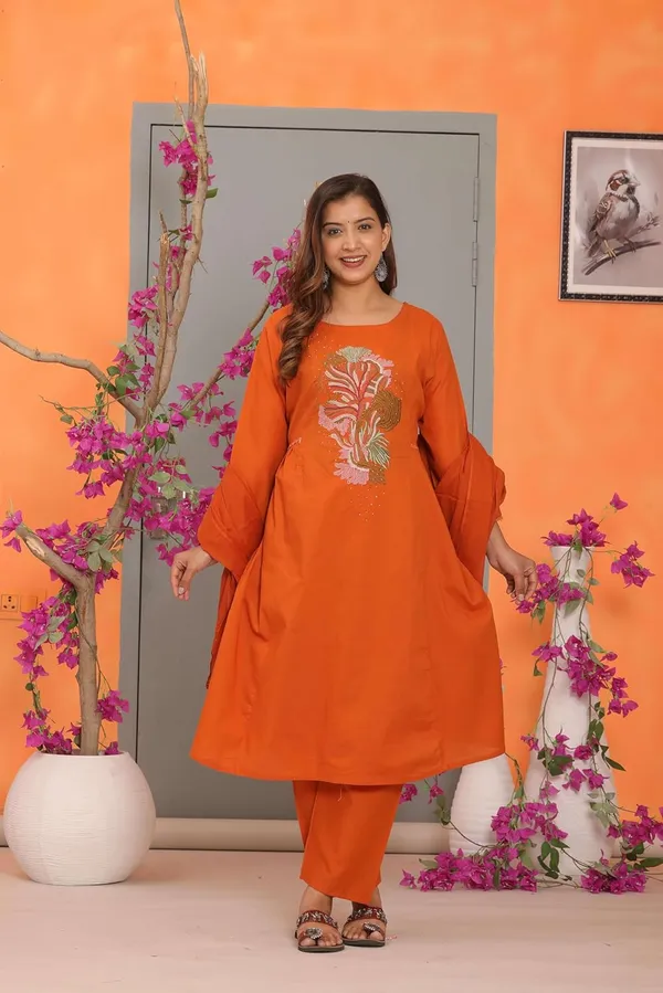 Orange_Cotton_Kurti_With_Pant_Set_For_Women