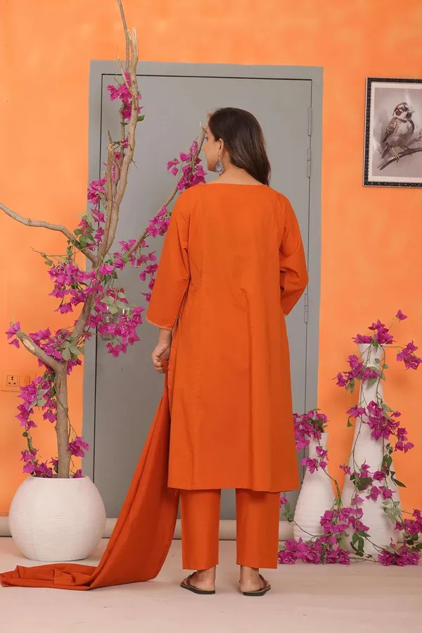 Orange_Cotton_Kurti_With_Pant_Set_For_Women