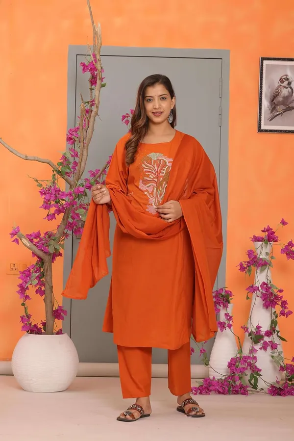 Orange_Cotton_Kurti_With_Pant_Set_For_Women