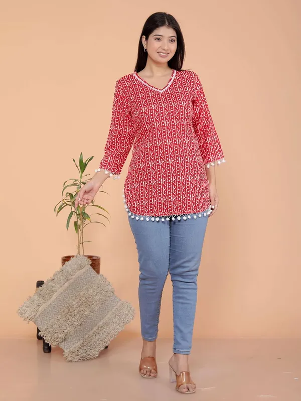 Red_Cotton_Straight_Kurti_For_Women