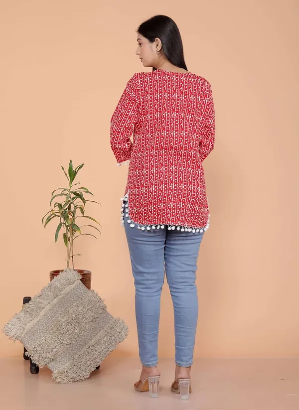 Red_Cotton_Straight_Kurti_For_Women