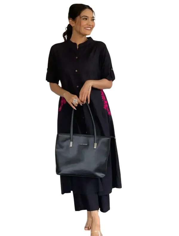 Black_Cotton__Polyester_Kurti_With_Palazzo_For_Women