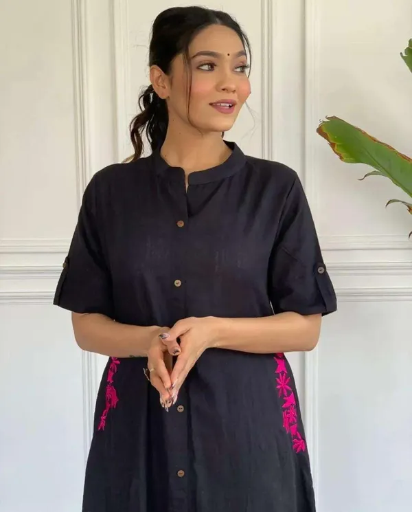 Black_Cotton__Polyester_Kurti_With_Palazzo_For_Women