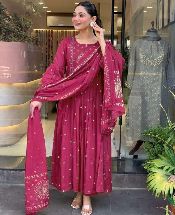 Burgundy_Cotton_Anarkali_Kurti_Set_For_Women