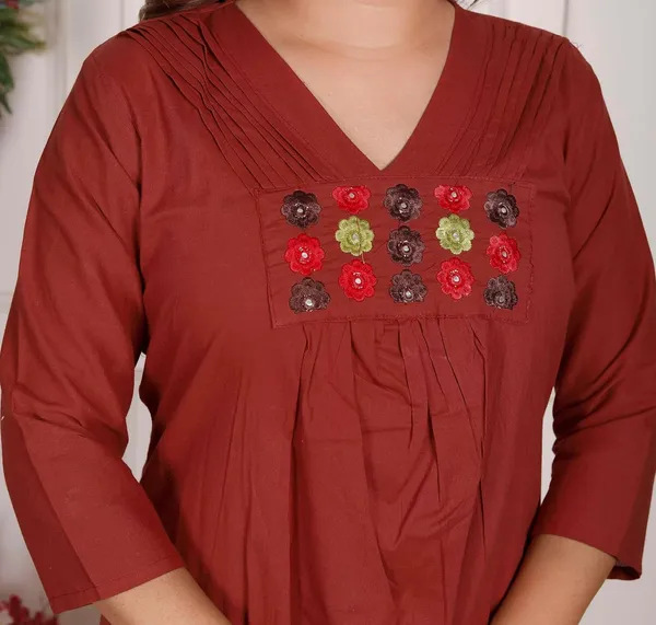 Maroon_Cotton_Anarkali_Kurti_With_Pant_For_Women