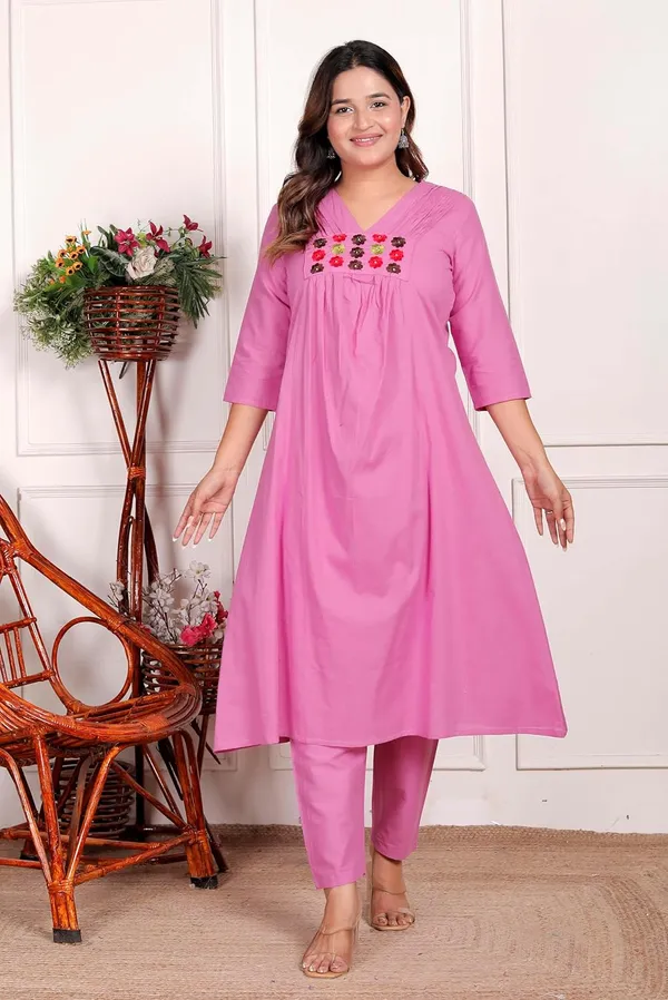 Pink_Cotton_Anarkali_Kurti_With_Pant_For_Women