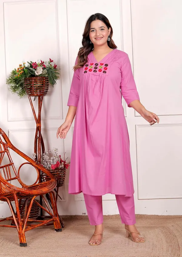 Pink_Cotton_Anarkali_Kurti_With_Pant_For_Women