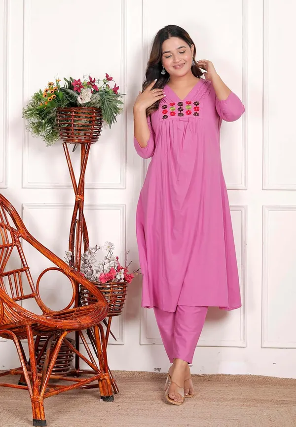 Pink_Cotton_Anarkali_Kurti_With_Pant_For_Women