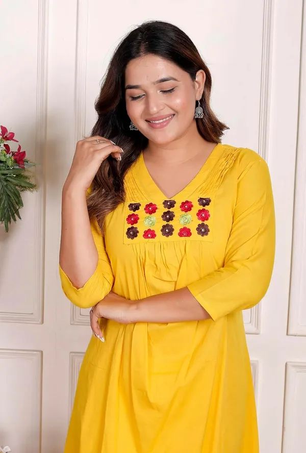Yellow_Cotton_Anarkali_Kurti_With_Pant_For_Women