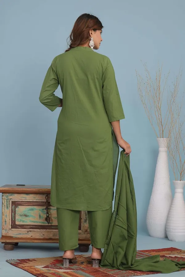 Green_Cotton_Kurti_With_Pant_Set_For_Women